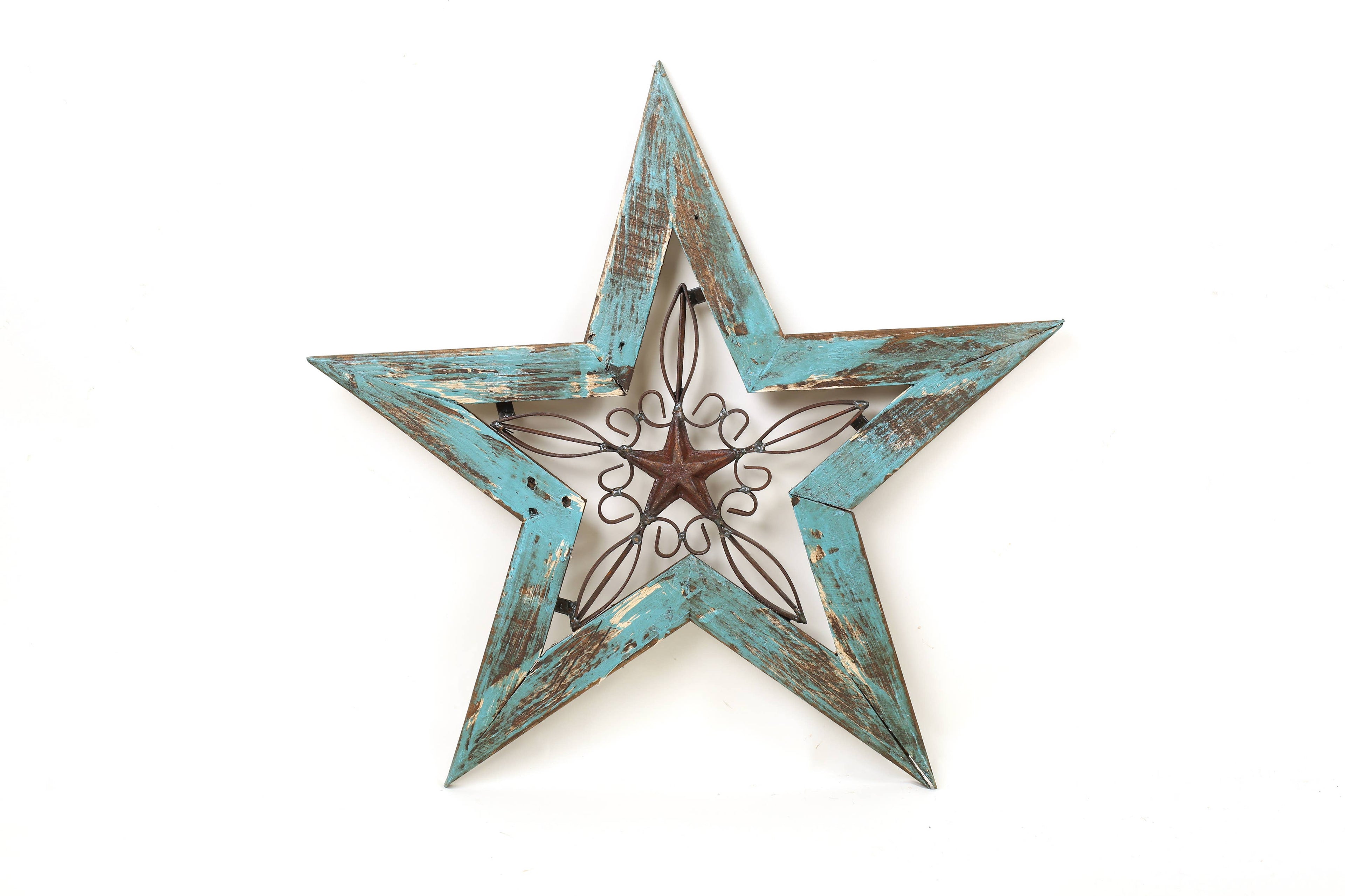 Texas Star-Wood and Iron- Wall Decor-20 inches - Turquoise