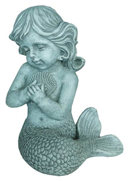 Kneeling Mermaid Statue Holding Shell