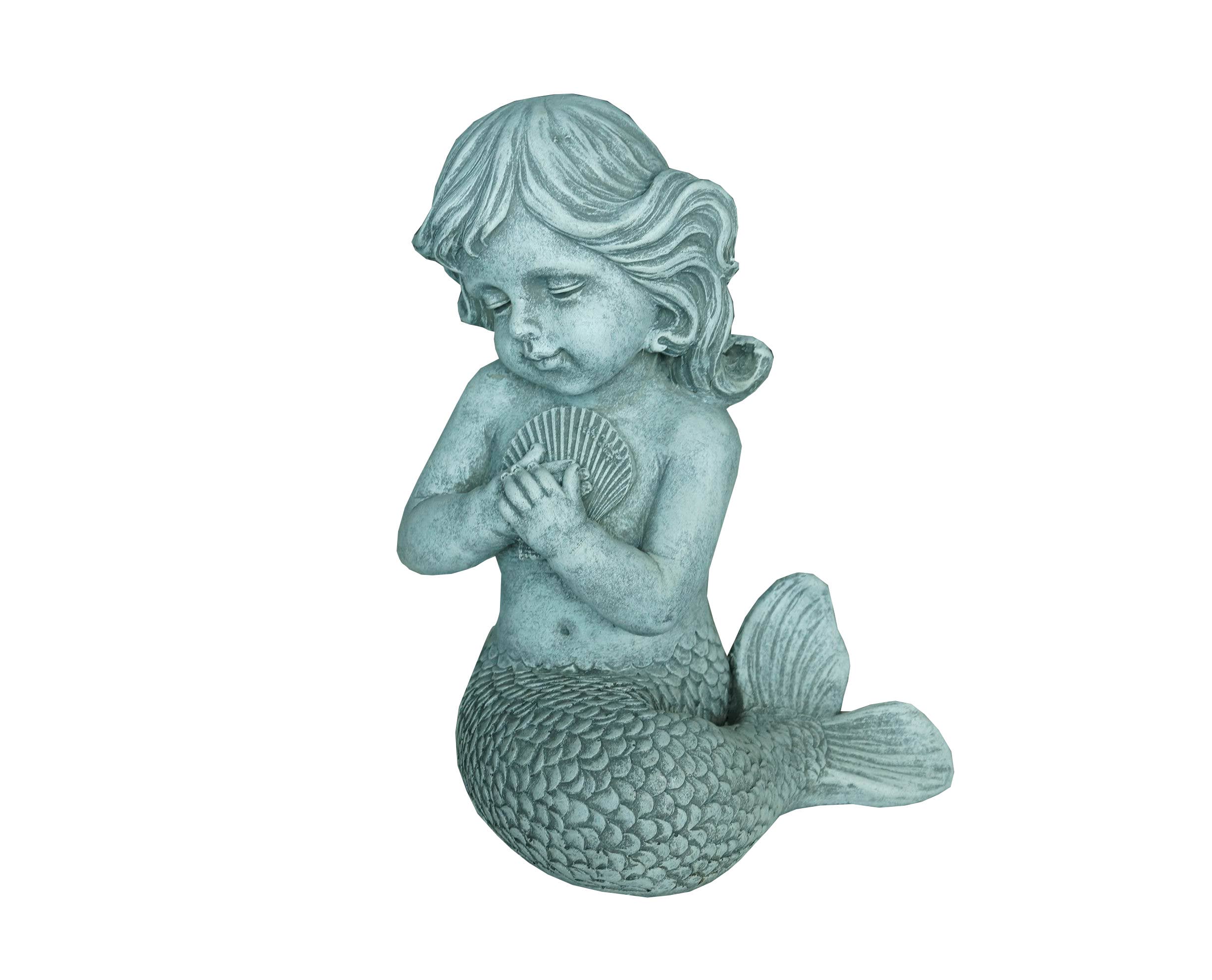 Kneeling Mermaid Statue Holding Shell