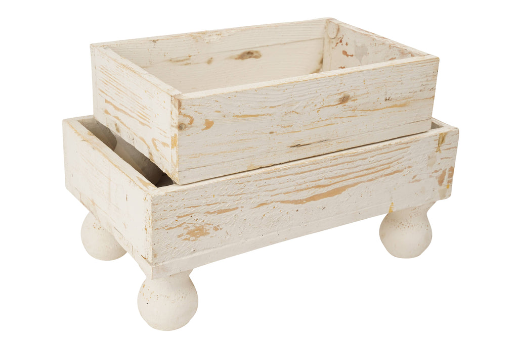 Temple Garden Planter Set of 2-Farmhouse Trays- White