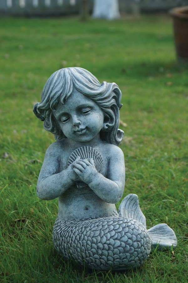 Kneeling Mermaid Statue Holding Shell