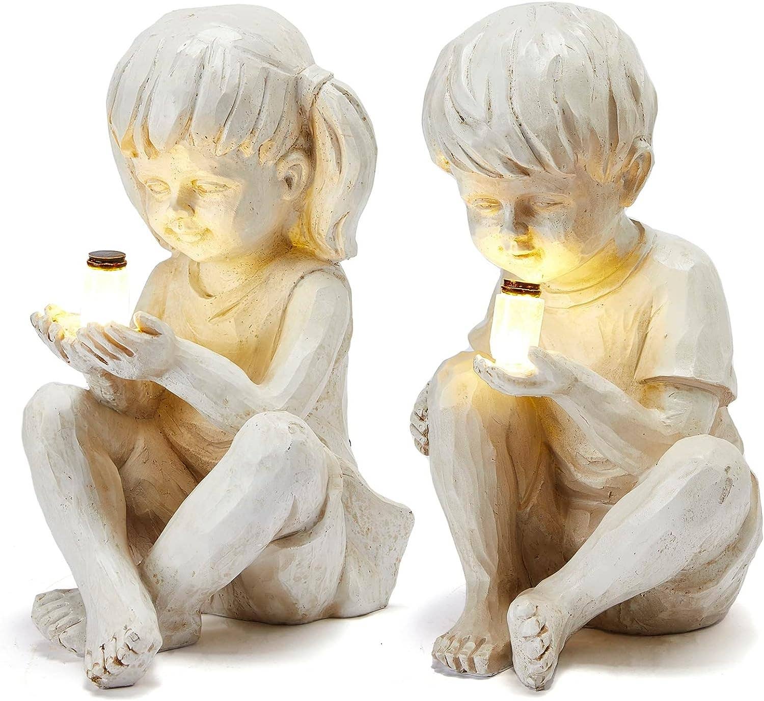 Large Garden Children Statues Light Up | Set of 2