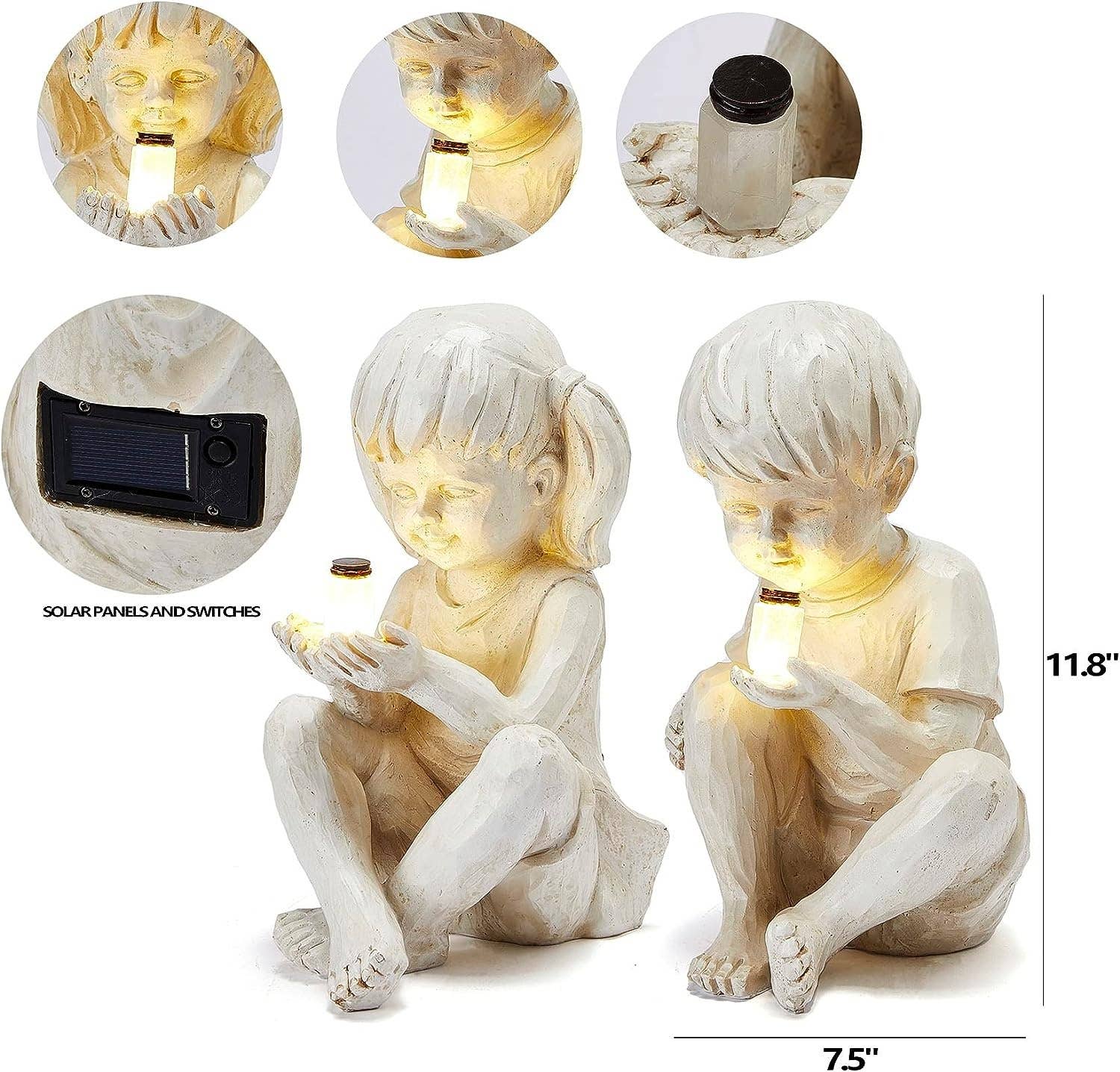 Large Garden Children Statues Light Up | Set of 2