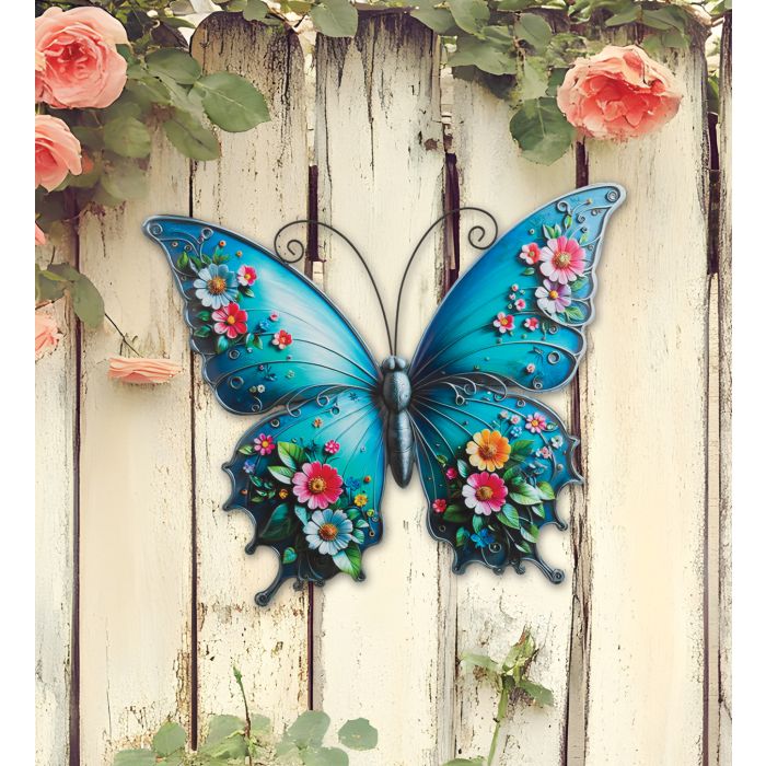 Butterfly Wall Decor 20" - Blue Floral