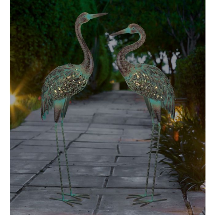 Patina Solar Crane Decor - Pair