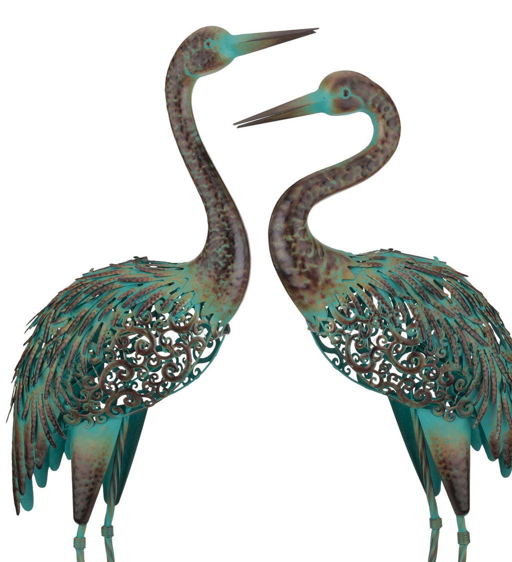 Patina Solar Crane Decor - Pair