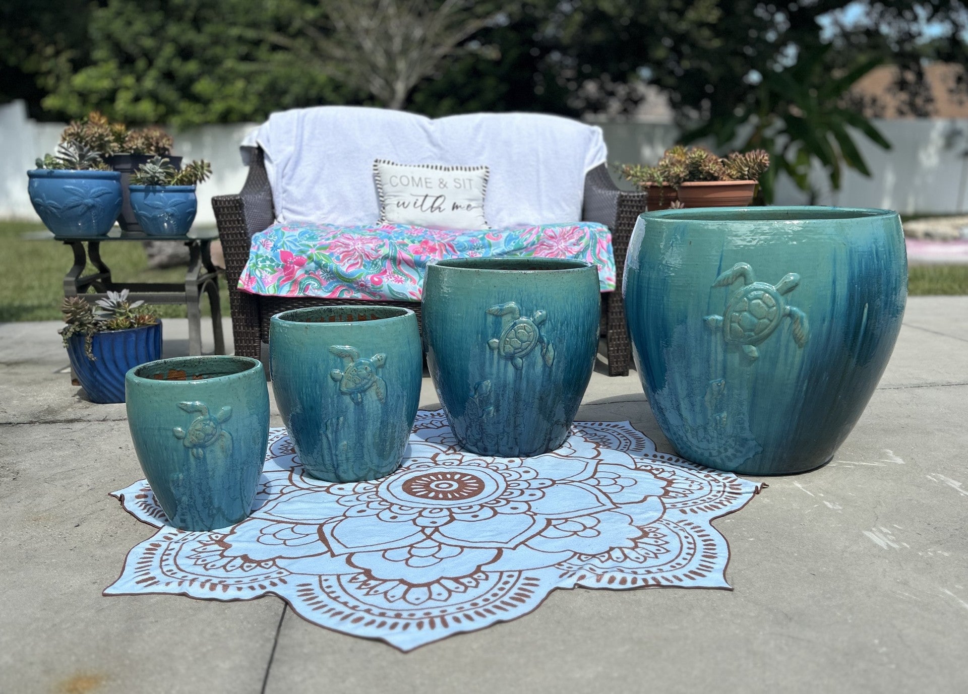 Sea Turtle Belly Planter - Aqua