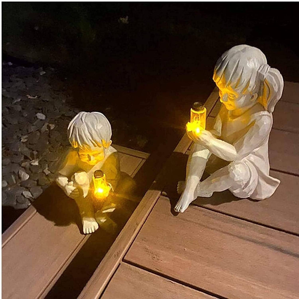 Large Garden Children Statues Light Up | Set of 2