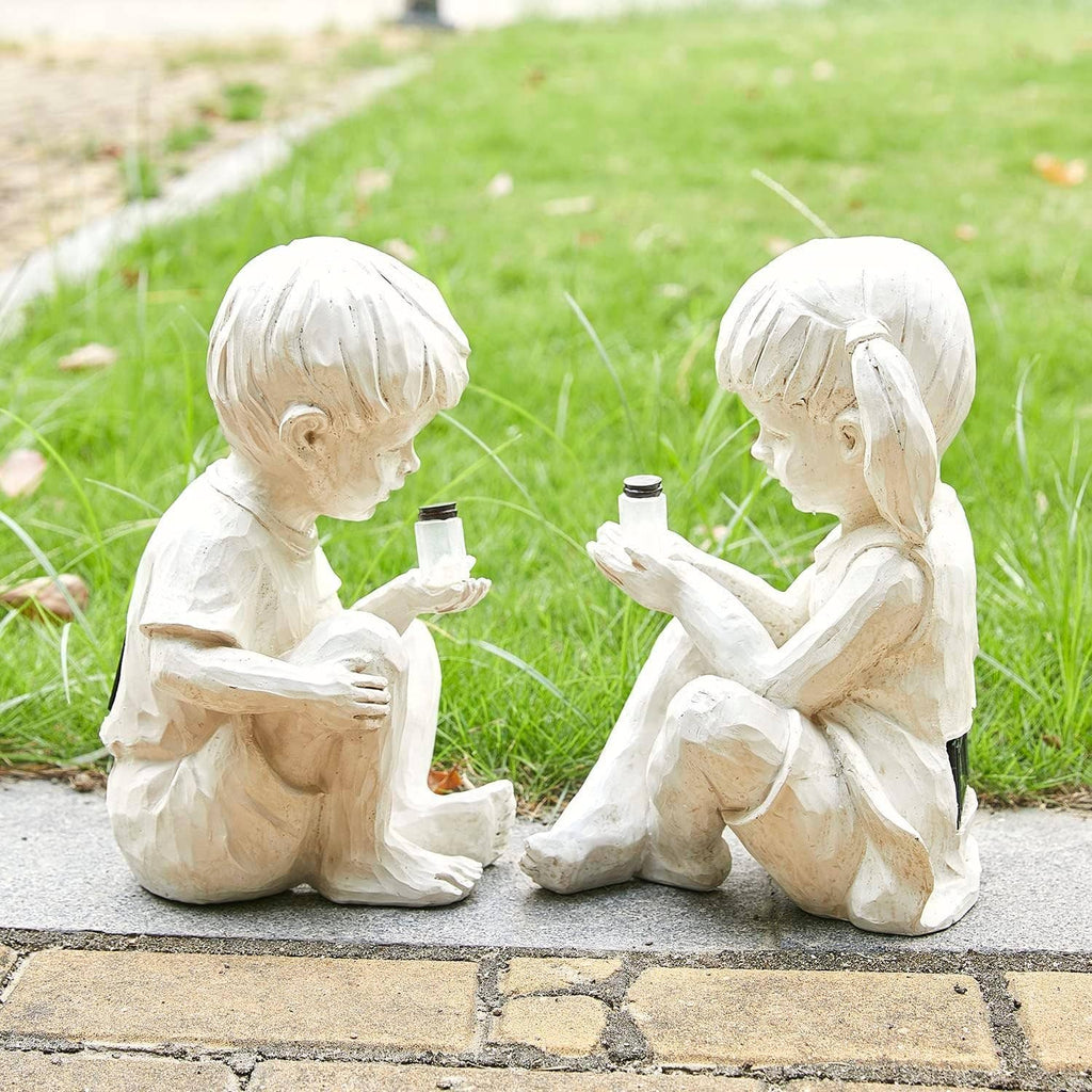 Large Garden Children Statues Light Up | Set of 2