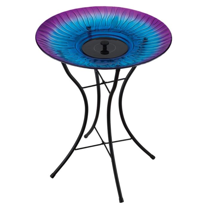 18" Solar Fountain/Birdbath with stand- Blue/Purple