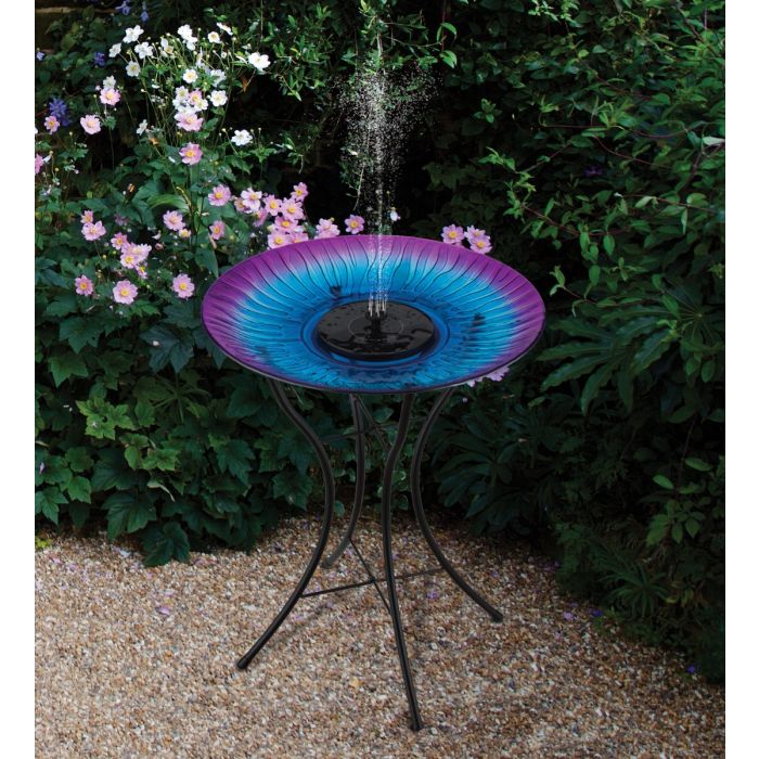 18" Solar Fountain/Birdbath with stand- Blue/Purple