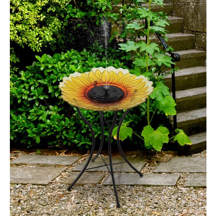 18" Solar Fountain/Birdbath with Stand - Sunflower